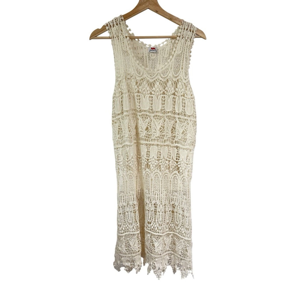 Poof Women Large Cream Crochet Knit Sleeveless Dress‎ Beach Cover Up
